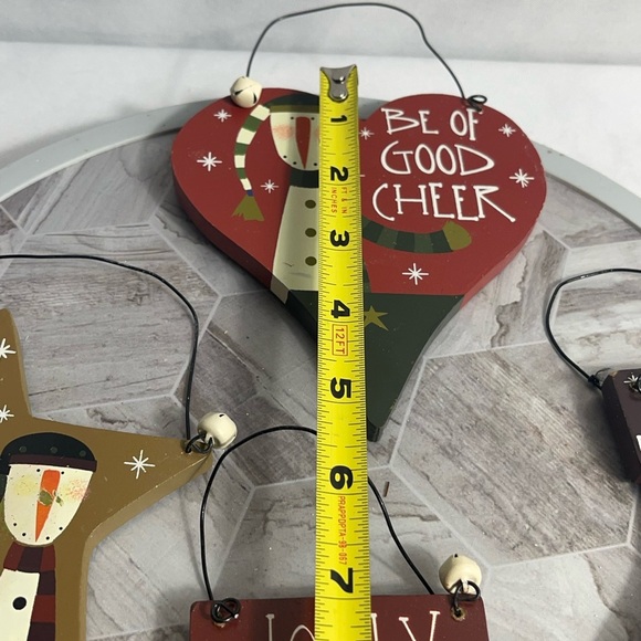 Set of 4 Wooden Christmas Ornaments Folk Art Snowman JOY Jolly Primitive Rustic - Picture 10 of 10